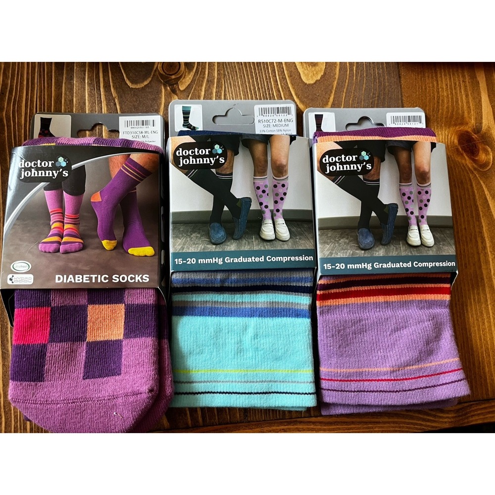 Doctor Johnny's 15-20 mmHg Graduated Compression Socks 3 Pairs, Multicolor Med